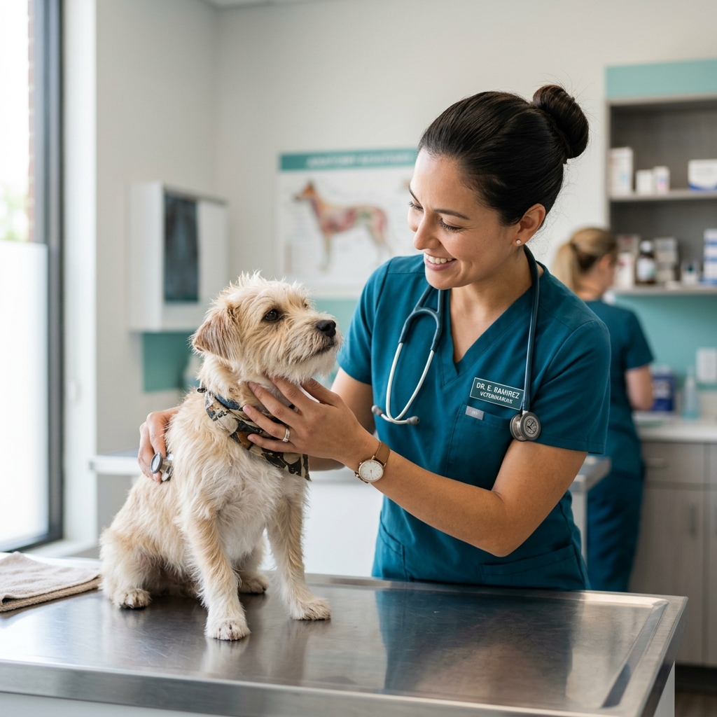 Doctora veterinaria atendiendo a un paciente en Ladraapp