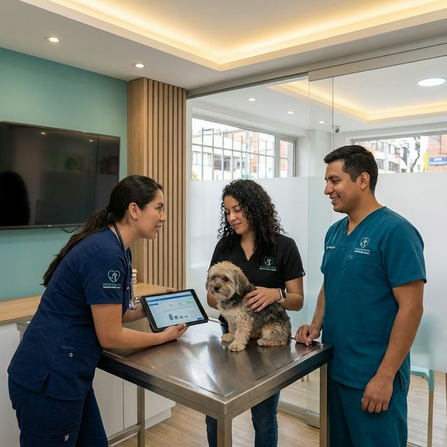 Veterinarios latinos usando tablet